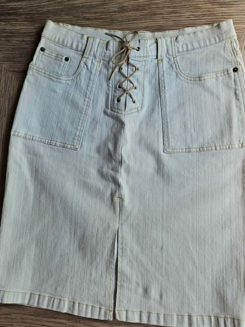 Vintage 1990's OP Ocean Pacific Stretch Beige Denim Skirt - Size 11, 32" waist